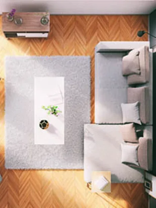 Raumbildplaner - Birdseye Blick auf nordische Wohnzimmer - Stock-Fotografie